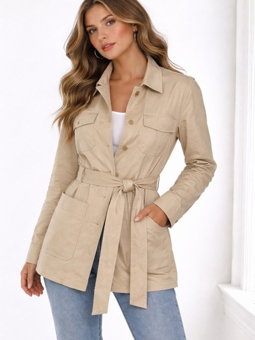 lola Beige Utility Jacket with Self-Tie Belt